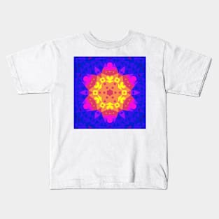 Retro Mandala Flower Yellow Pink and Blue Kids T-Shirt